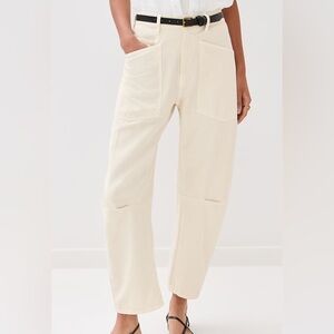 Nili Lotan Cream Tribeca Corduroy Barrel Pant